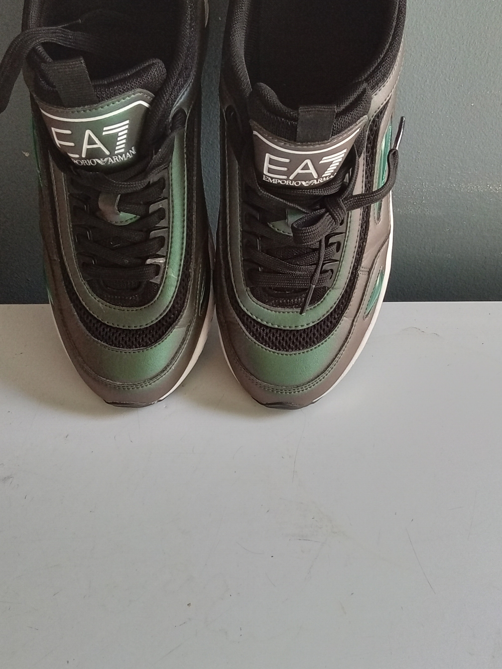Emporio Armani EA7 Mens Sneakers Iridescent Green Black Low Top Trainers